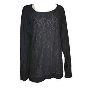 Soma Sweater Top Womens Size XL Solid All Black Lace Front Pullover Long Sleeve